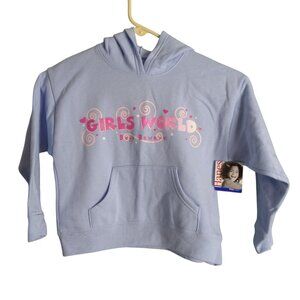 Hanes Size S 6 6x Hoodie Sweatshirt Girls World Blue Pink Graphic Youth NEW